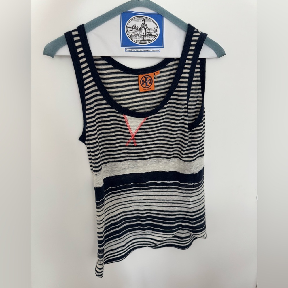 Tory Burch Navy and White Striped Tank Top
